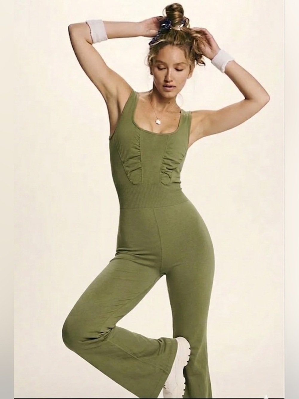 FP Movement Free People Good Karma Flare Onesie Army Green M/L